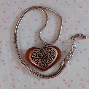 Brighton Amber and Silver Heart Wheat Chain Necklace